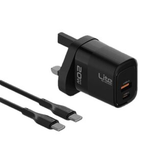 Moxedo Lite 20w Gan Charger With Usb-c/usb-a Port & Usb-c Cable -black