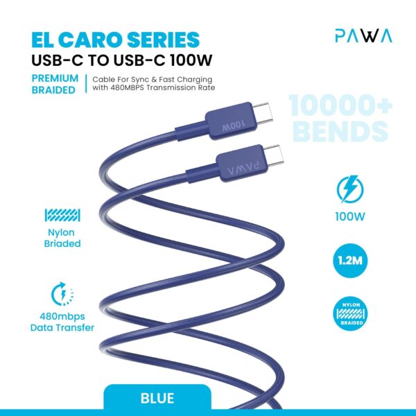 Pawa El-caro Premium Braided Cable Usb-c To Usb-c 100w 1.2m - Image 2