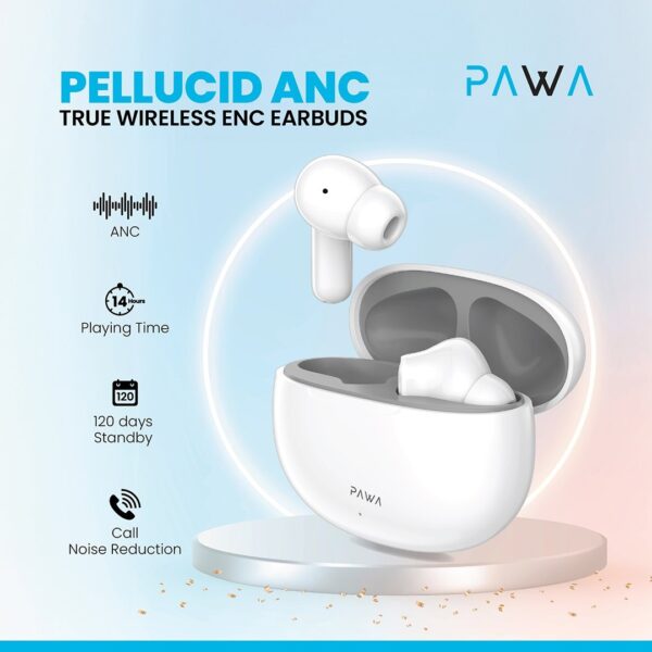 Pawa Pellucid ANC True Wireless Earbuds - Grey & White - Image 2