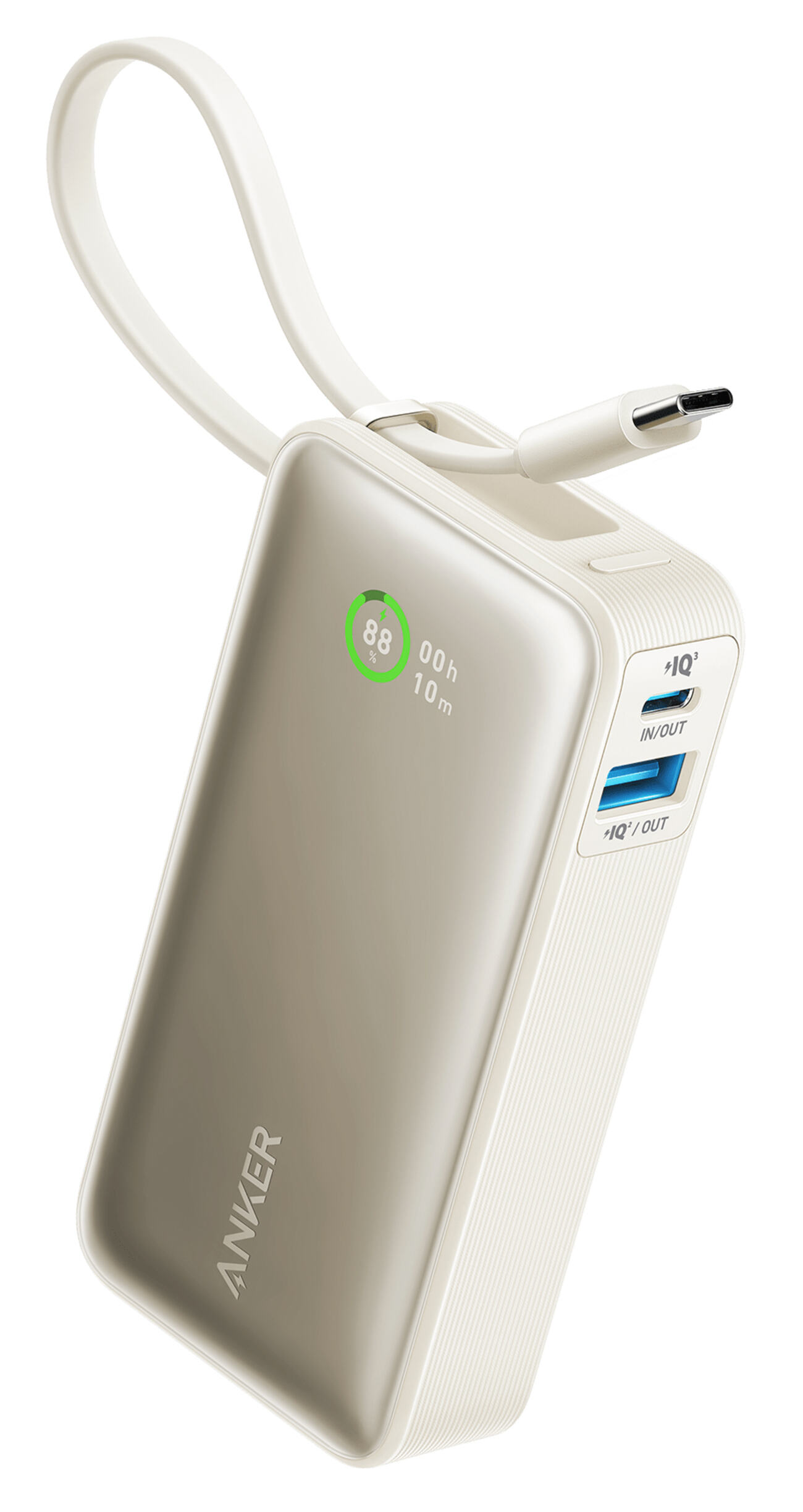 Anker Nano Power Bank / 10000mAh Capacity / Built-in Type-C Cable / 30W Power / White