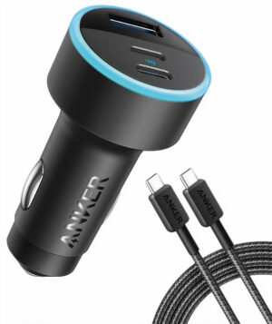 Anker New PowerDrive 335 Car Charger / With Type-C Cable / 67W / Charges 3 Devices / Black