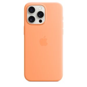 Original Apple Silicone Case for iPhone 15 Pro Max / Supports MagSafe / Orange Sorbet