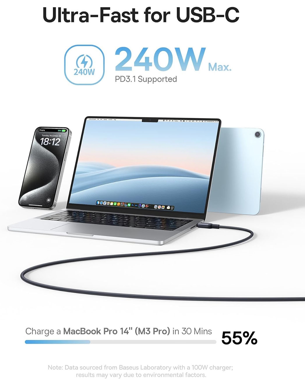 Baseus PicoGo Magnetic Cable / Type-C to Type-C / 240W Power / 1 Meter Length - Image 4