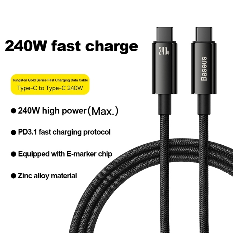 Baseus Type-C to Type-C Cable / 240W Power / 1 Meter / Black - Image 4