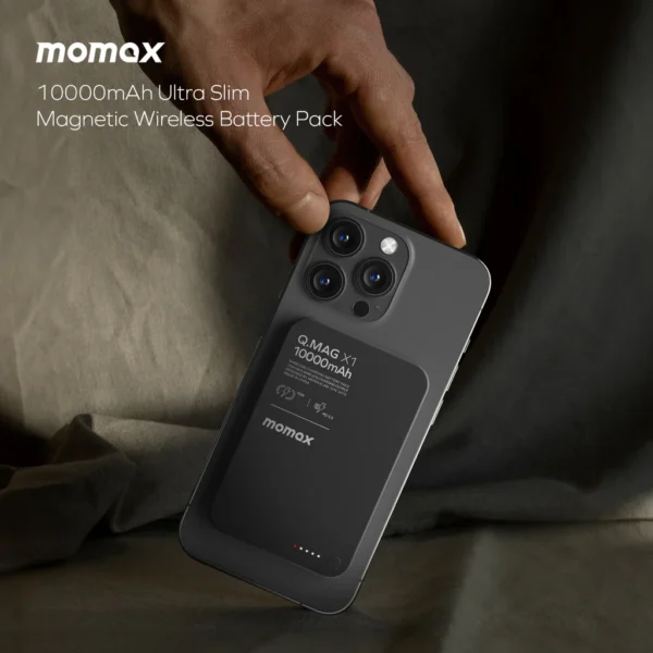 Momax Q.mag X1 10000mAh Gen2 15w Magsafe Wireless Power - Black - Image 2