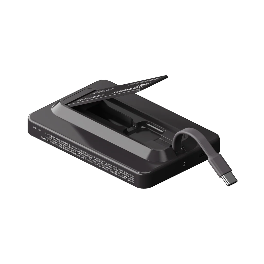 Momax 1-power X Pro 5000mAh Magnetic Wireless Power Bank With Stand - And Built-in USB-C Cable - Black - Image 2