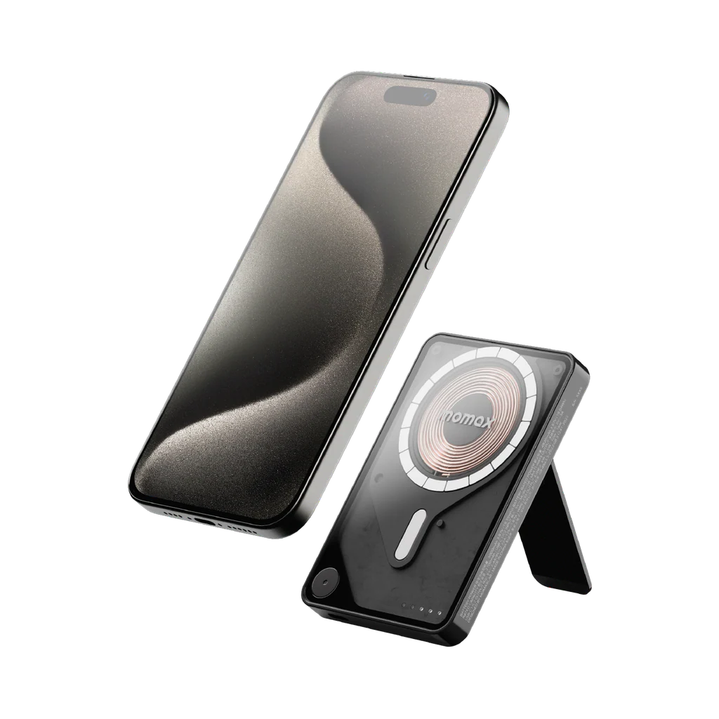 Momax 1-power X Pro 5000mAh Magnetic Wireless Power Bank With Stand - And Built-in USB-C Cable - Black - Image 5