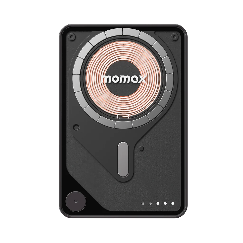 Momax 1-power X Pro 5000mAh Magnetic Wireless Power Bank With Stand - And Built-in USB-C Cable - Black - Image 3
