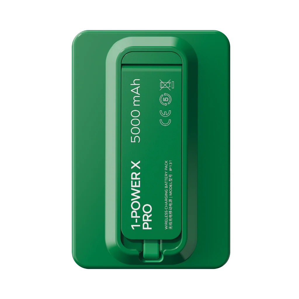 Momax 1-power X Pro 5000mAh Magnetic Wireless Power Bank With Stand - And Built-in USB-C Cable - Green - Image 3