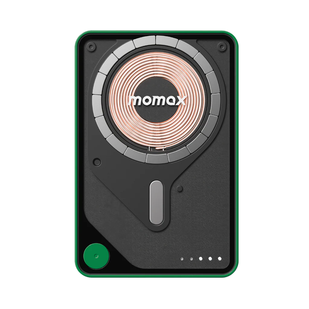 Momax 1-power X Pro 5000mAh Magnetic Wireless Power Bank With Stand - And Built-in USB-C Cable - Green - Image 4