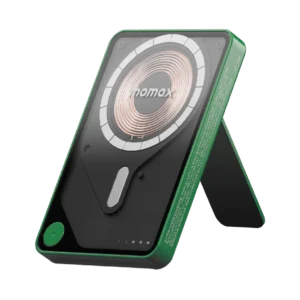 Momax 1-power X Pro 5000mAh Magnetic Wireless Power Bank With Stand – And Built-in USB-C Cable – Green