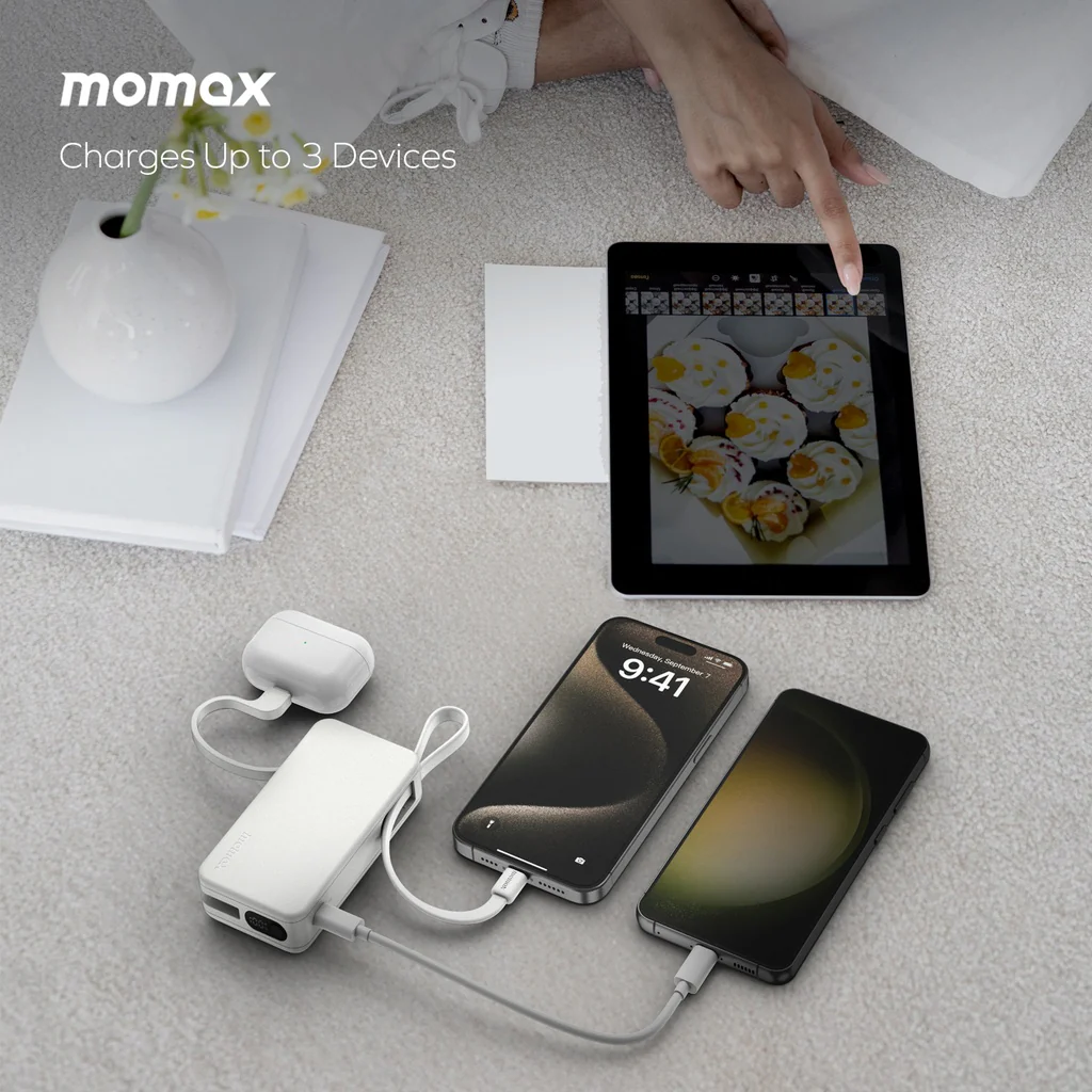 Momax 1-Power Vital+ 10000mAh Power Bank With Built In USB-C & Lightning Cable - Image 4