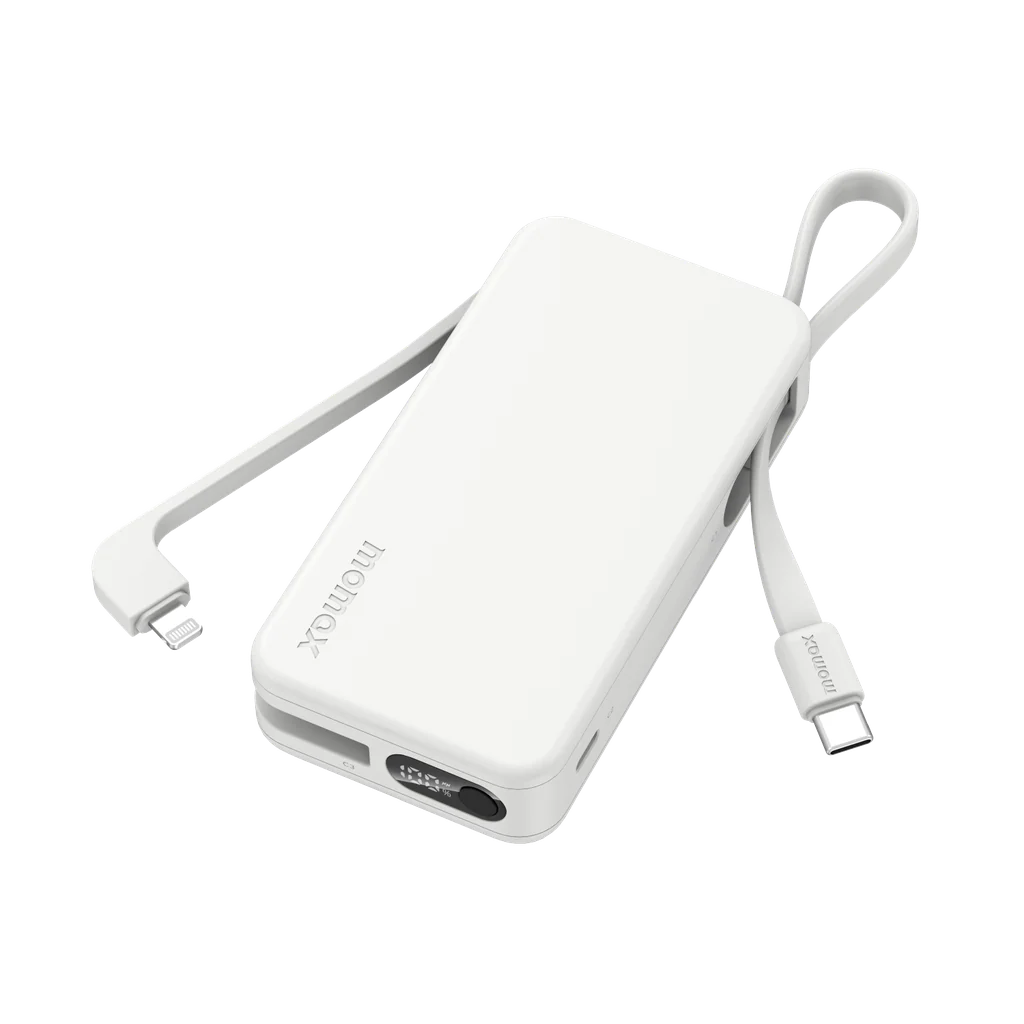 Momax 1-Power Vital+ 10000mAh Power Bank With Built In USB-C & Lightning Cable