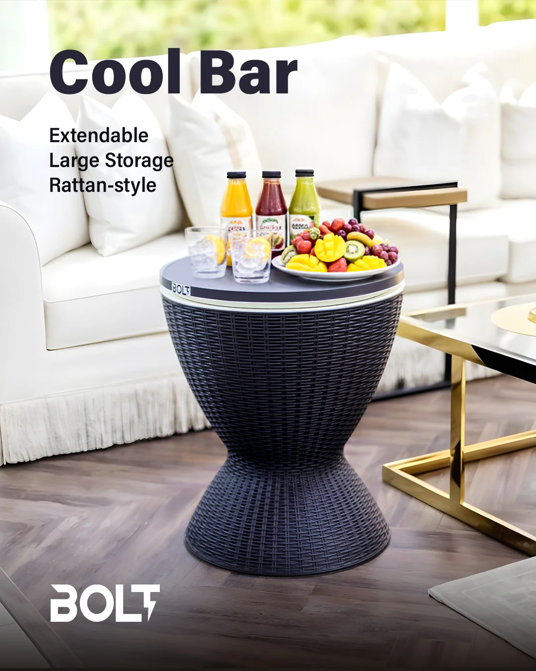 Bolt Cool Bar Plastic Extendable Coffee Table with Ice Bucket - Image 2