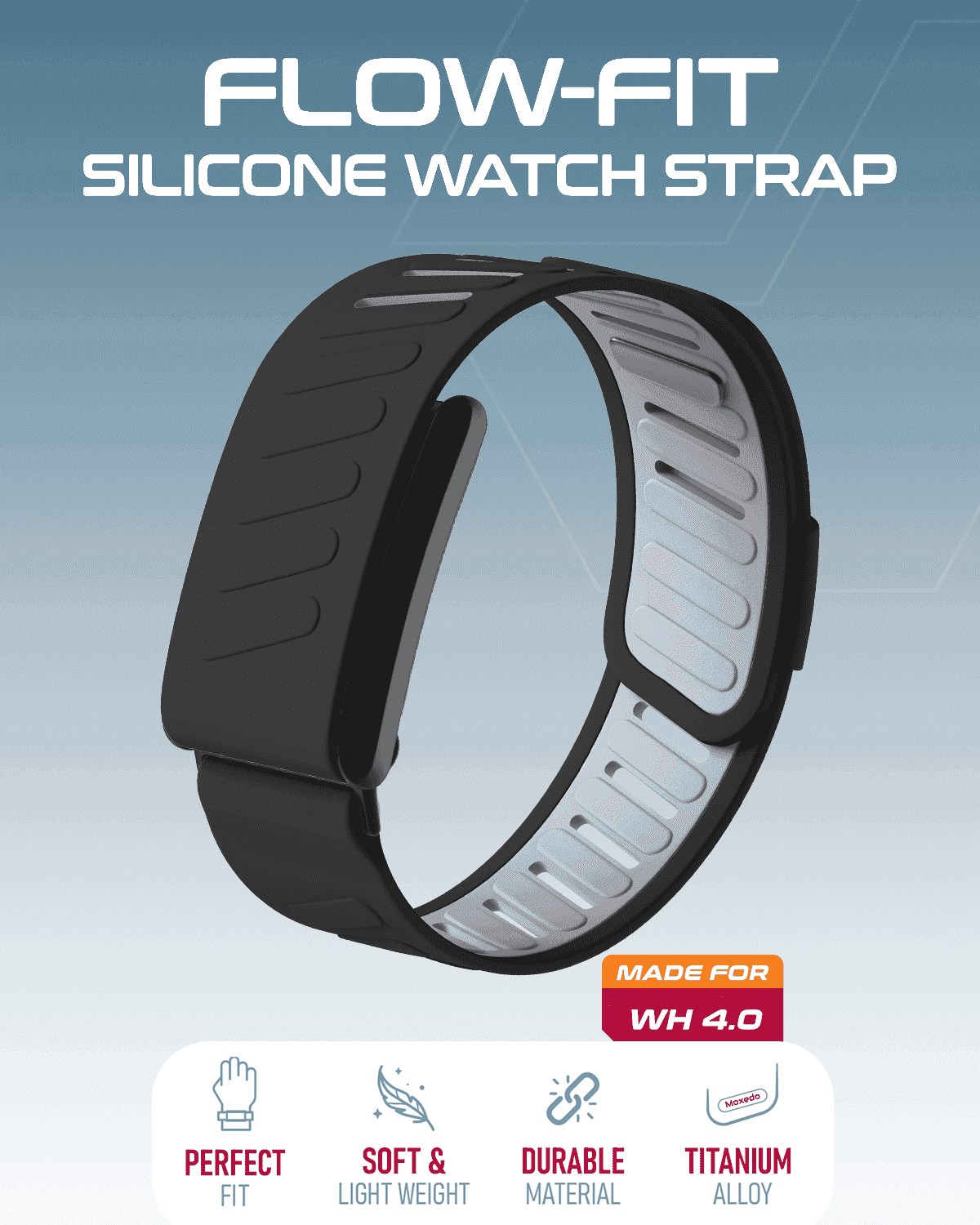 Moxedo Flow-Fit Silicone Watch Strap for Whoop 4.0 - Black Gray - Image 5