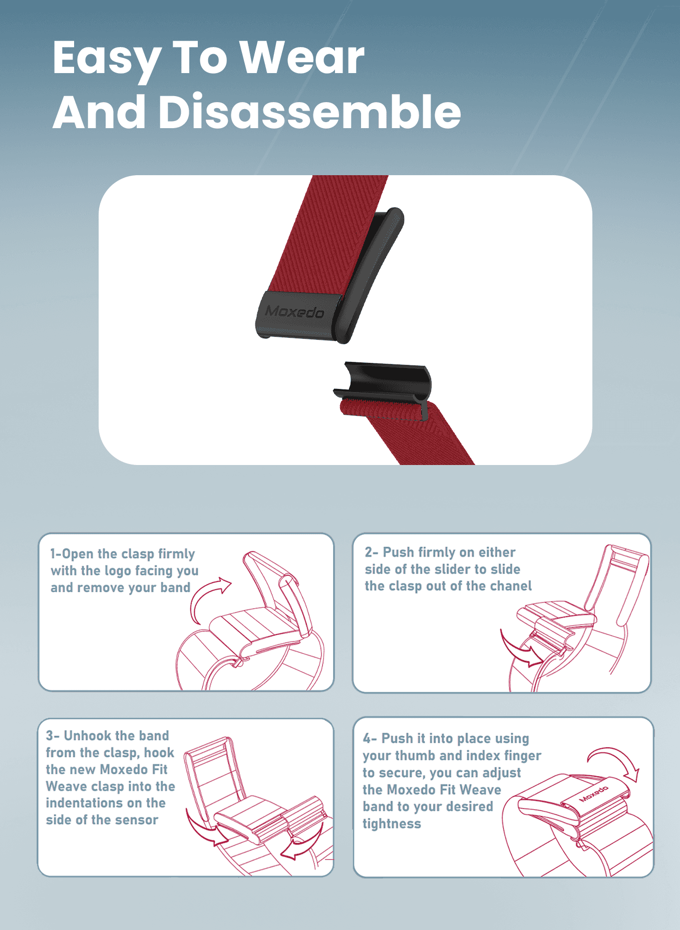 Moxedo Hybrid fit-weave Nylon Braided Band - Red - Image 5