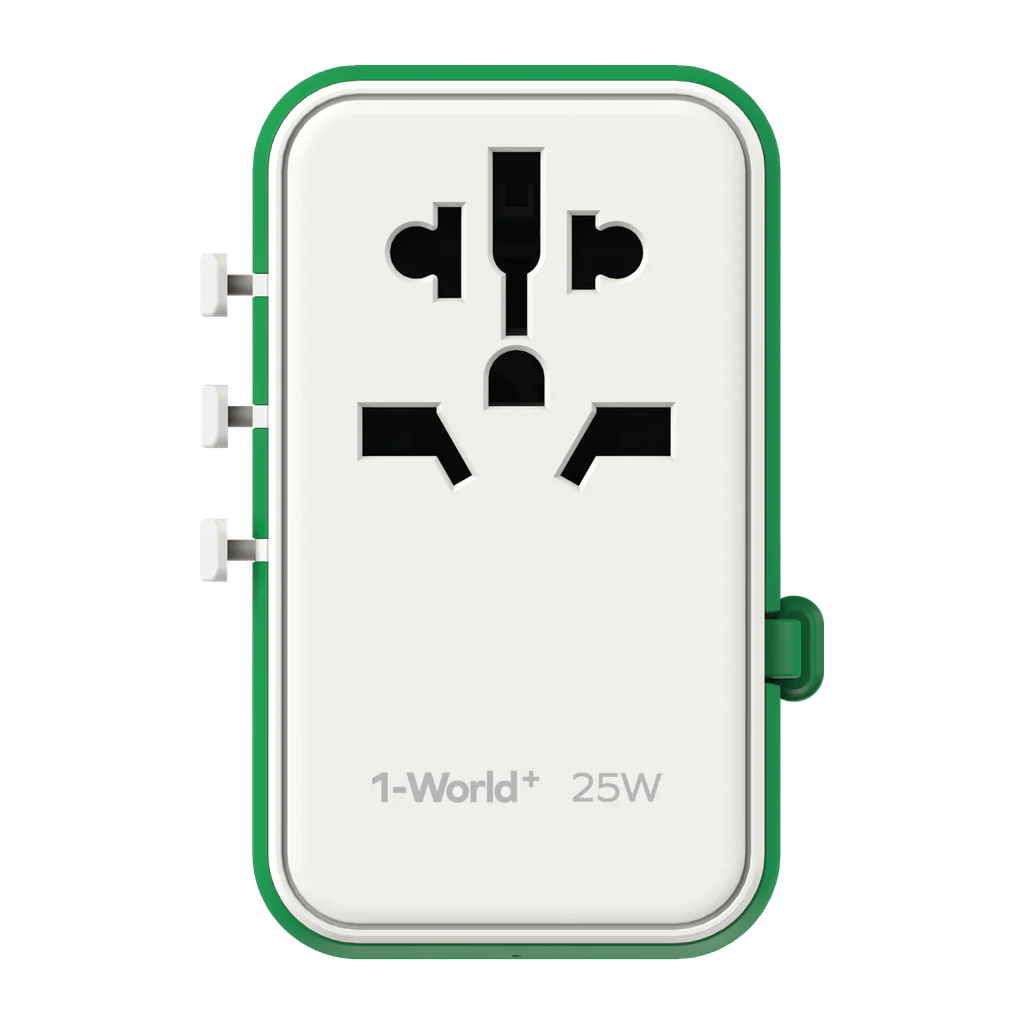 Momax 1-world 25w 3 Port With Built-in USB-C Cable Ac Travel Adaptor - Green - Image 2