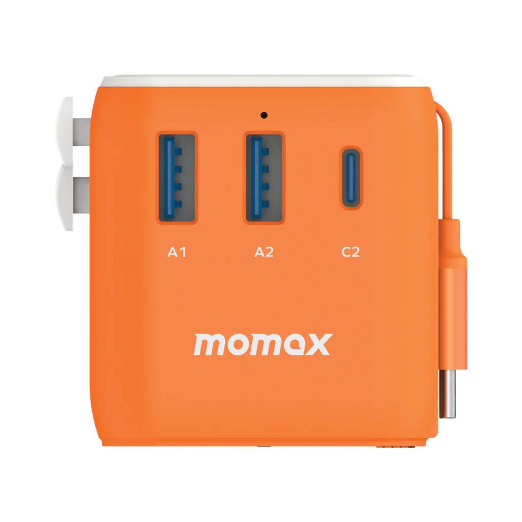 Momax 1-world 25w 3 Port With Built-in USB-C Cable Ac Travel Adaptor - Orange - Image 6