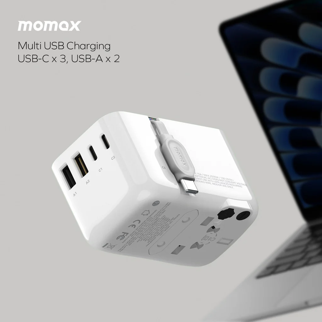 Momax 1-world Flow 35w 4 Port With Built-in USB-C Cable Travel Adaptor - Image 7