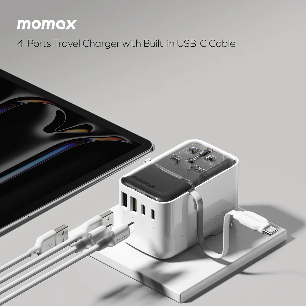 Momax 1-world Flow 35w 4 Port With Built-in USB-C Cable Travel Adaptor - Image 9