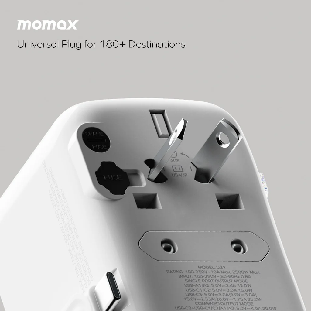 Momax 1-world Flow 35w 4 Port With Built-in USB-C Cable Travel Adaptor - Image 3