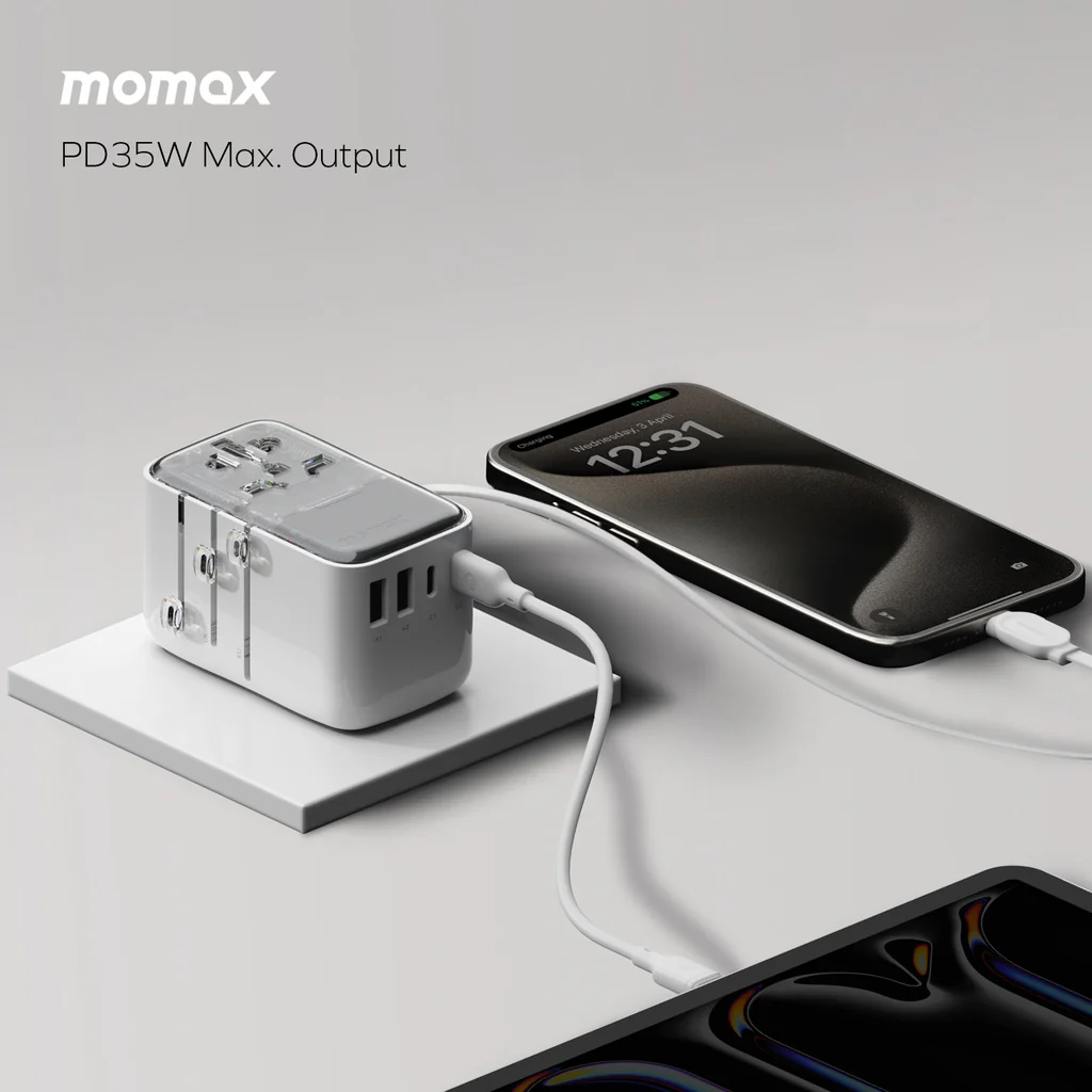 Momax 1-world Flow 35w 4 Port With Built-in USB-C Cable Travel Adaptor - Image 4