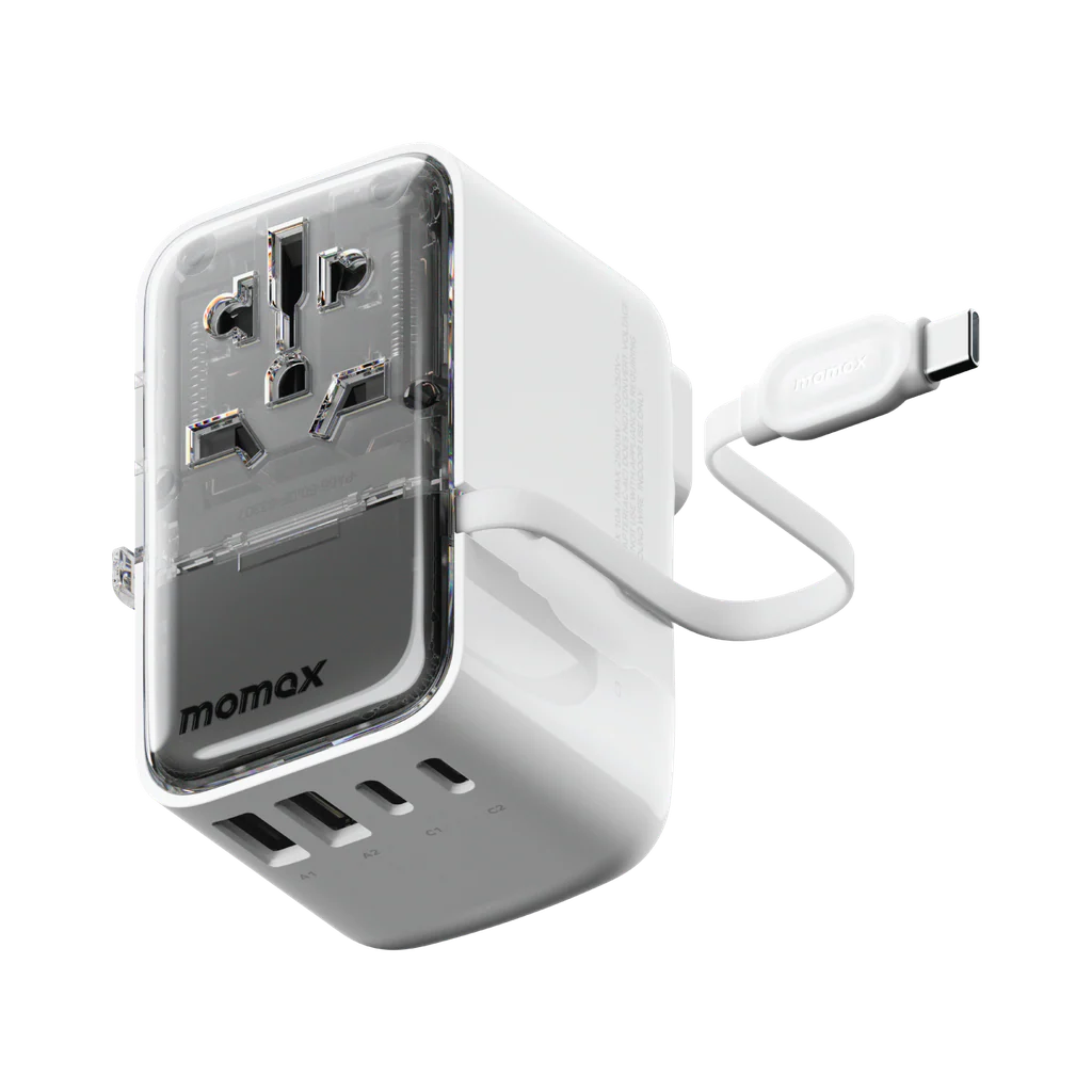 Momax 1-world Flow 35w 4 Port With Built-in USB-C Cable Travel Adaptor