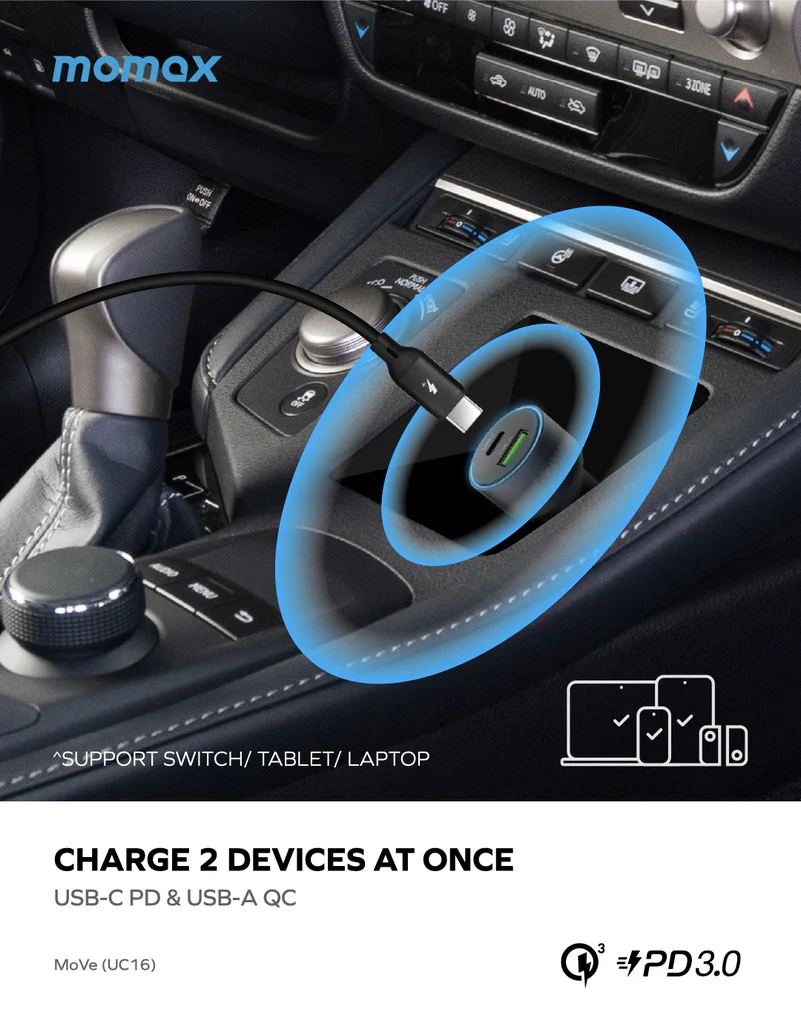 Momax Move 67w Dual Port Car Charger - Image 3