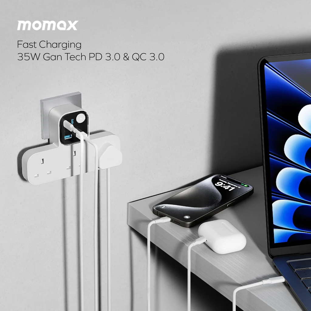Momax 1-charger Work Flow T-shaped Extention 3 Socket With Usb - Image 3