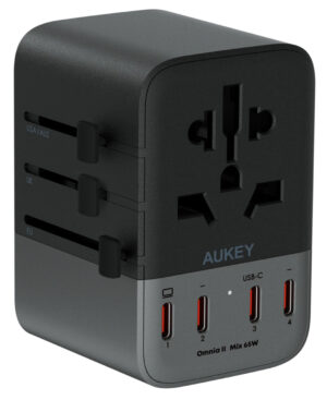 Aukey Travel Adapter / 65W Power / 1 AC Outlet + 4 Type-C Ports + 1 USB Port