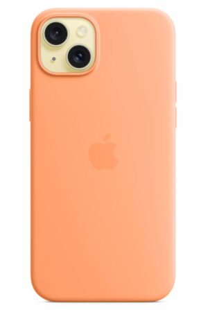 Original Apple Silicone Case for iPhone 15 Plus / Supports MagSafe / Orange Sorbet