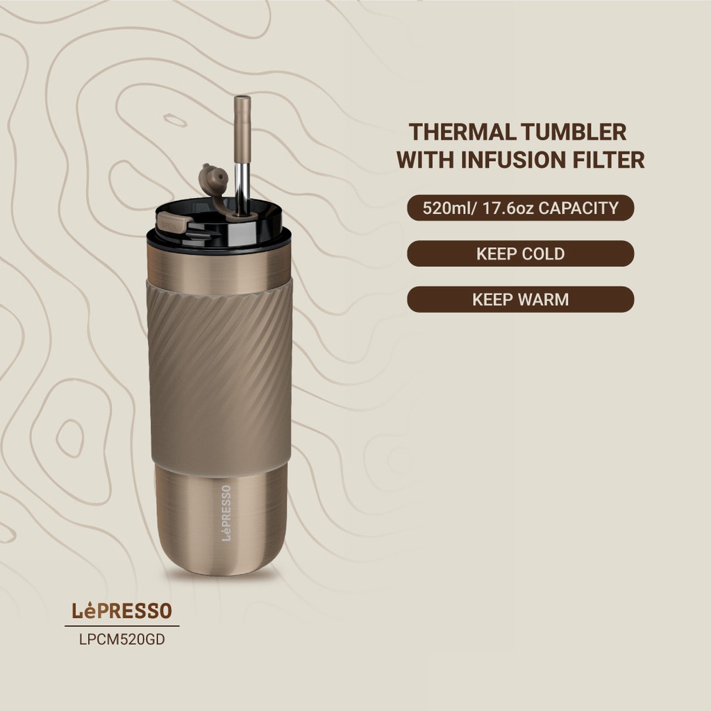 Lepresso Thermal Tumbler With Infusion Filter - Gold - Image 2