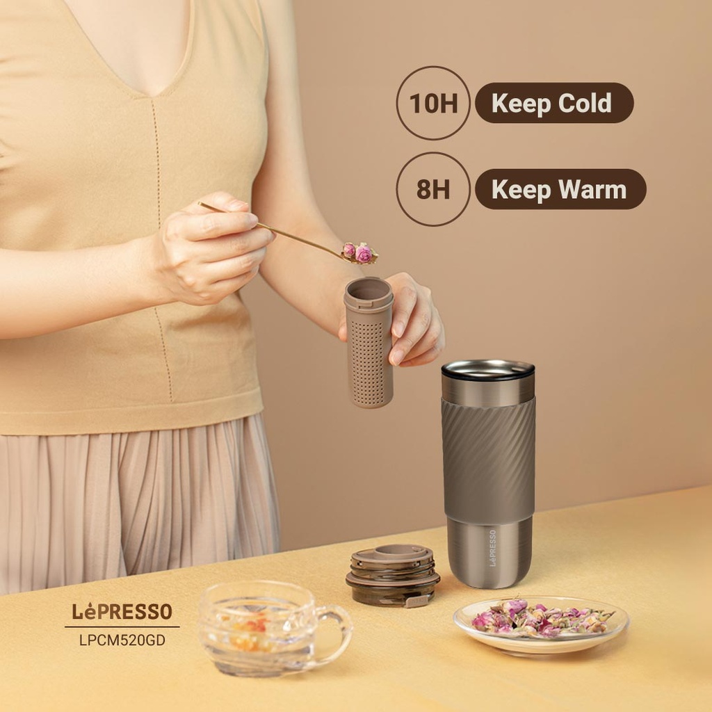 Lepresso Thermal Tumbler With Infusion Filter - Gold - Image 4