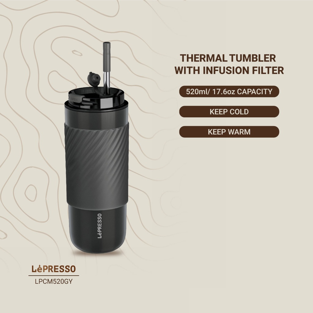 Lepresso Thermal Tumbler With Infusion Filter - Gray - Image 2